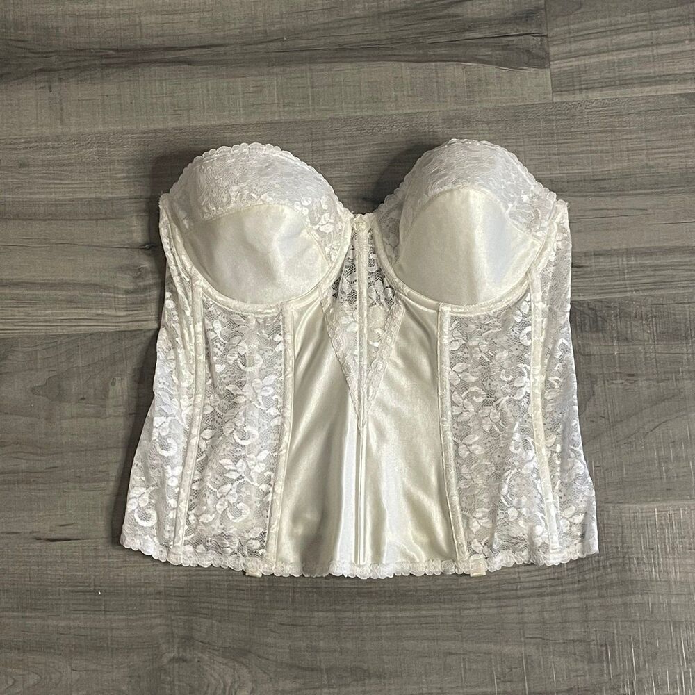 42B CARNIVAL White Lace Bustier Strapless Bra Corset Longline # 423 Underwire